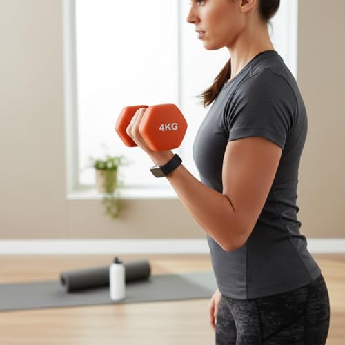 Image of Amazon Brand - Solimo Neoprene Dumbbell 4 Kg, Set of 2 (Orange)