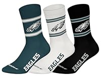 NFL Unisex Philadelphia Eagles 3pk Crew Socks, Green-White-Black, 35-38 (3er Pack)