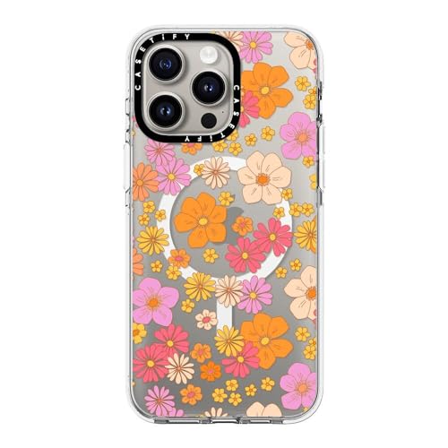 Coque iPhone 15 Pro Max transparente antichoc MagSafe imprimé fleurs hippie