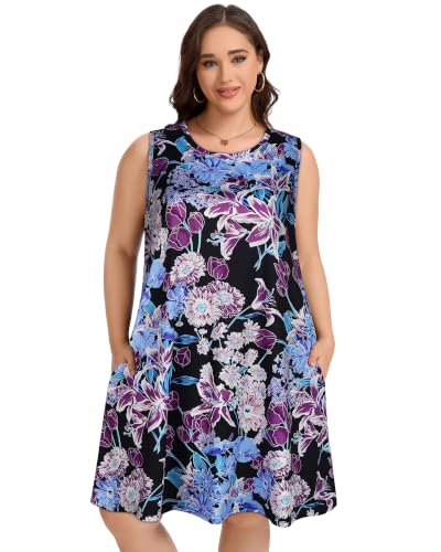 Image of elescat Plus Size Summer Dresses for Women Sleeveless Pockets Beach Tshirt Tank Sundress 2026
