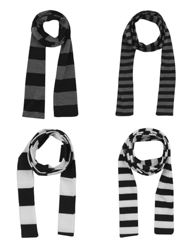 ANKOMINA 4PCS Women Girls Striped Thin Scarf Punk Harajuku Gothic