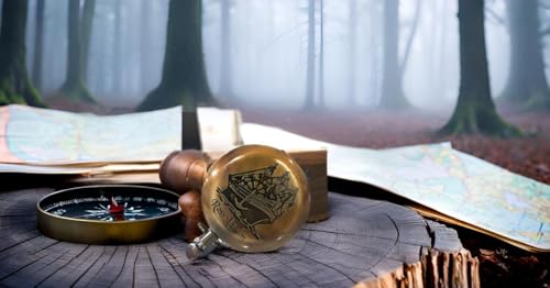 Brújula de bolsillo de latón con apertura por pulsación, accesorio steampunk acabado antiguo, hecha a mano miniatura 4