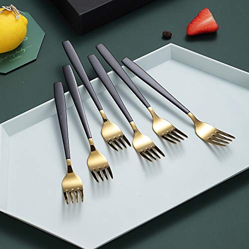 Homquen Dessert Forks 6 Pieces Black And Gold Fruit Fork, Homquen 6.3 Inch Modern Design Stainless Steel Tea Fork Set thumb #3