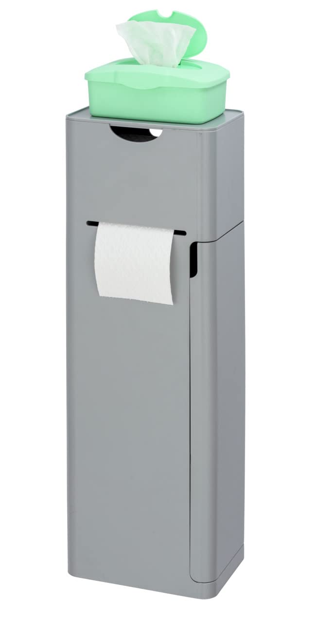 WENKO Stand WC-Garnitur Mod. Imon 6 in 1 mit Toilettenpapierhalter und Bürstenhalter aus solidem Kunststoff 20 x 58,5 x 15 cm Grau mattiert