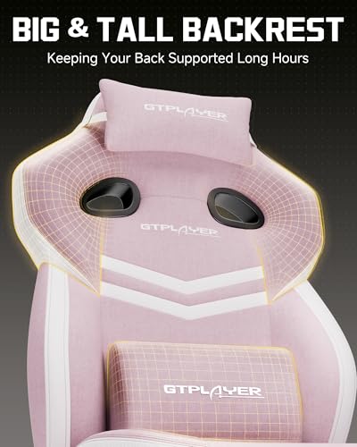 Image of GTPLAYER Big & Tall Gaming Chair, Wide Reclining with Footrest for Adults | Ergonomic High Back Computer Desk Chair, Comfort Padded Seat with Lumbar Support for Big /Tall, Office /Home, Pink