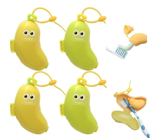 4pcs Portaspazzolino a forma di banana Custodia per spazzolino da denti banana porta spazzolino da viaggio mit dispenser per dentifricio due in uno toothbrush case adatto l'uso quotidiano e i viaggi