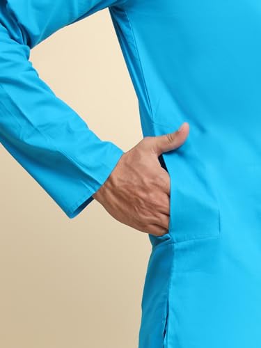 Image of SKAVIJ Men's Cotton Kurta Casual Long Shirt Regular Fit (XX-Large, Turquoise)