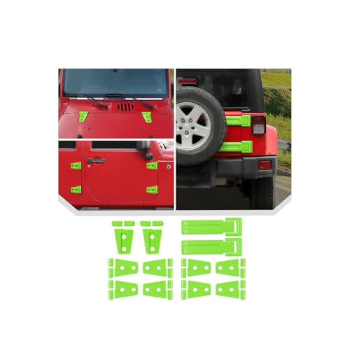 Cubiertas de bisagra verdes JeCar para Jeep Wrangler JK JKU 2007-2018 (Juego de 12 piezas)