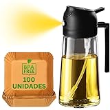 Áz ÁSZATOR Pulverizador Aceite Spray 2 en 1 + Set de 100 Papel Freidora Aire 20cm, Barbacoa y Ensaladas