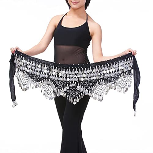 DYNWAVE Dangle Coins de Dança Do Ventre para Dança Do Ventre E Lenço de cinturo -, Prata negra