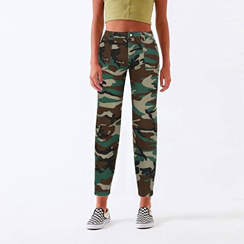 Thunder Star Women Stretch Cropped Jogger Jeans Mid Rise Denim Cargo Pants Green S #TOP2