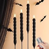 Eywamage Halloween Flameless Taper Candles with Remote, Spooky Black Skull LED Candlesticks Battery Operated Flickering Real Wax Set of 4