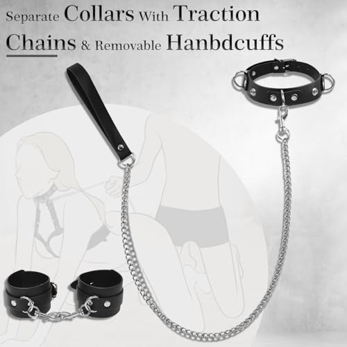 Image of BDSM Bondage Sex Breast Restraints Set B to E Cup Boobs Sex Things for Couples Kinky Adult Sex Toys with Dual-Layer PU Leather Harness Collars with Traction Chain Handcuffs Accessories