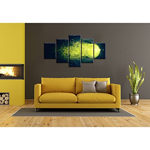 Tennis Wall Art Balls Pictures Wall Decor Ball Sports Paintings Canvas Artwork Home Black Background Prints Poster Decoration 5 Piece Framed Ready To Hang(60''Wx32''H) #TOP3