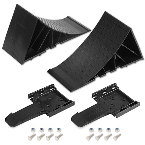 OULEME Unterlegkeile [2er Set] mit Montagematerial | Radvorleger für Pkw Anhänger Wohnmobil Wohnwagen | Bis 1600 kg | Schwarz