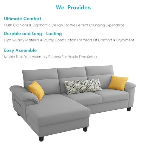 Image of Casaliving Seams LHS 4 Seater L Shape Sofa for Living Room (Grey Fabric) Premium Fabric Sofa