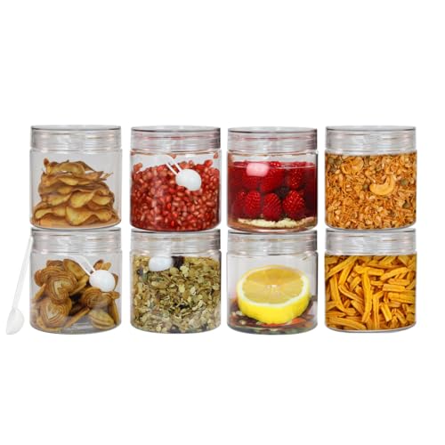 Image of PEARLPET Plastic Containers for Kitchen Storage | Plastic Container Set with Spoon | BPA-Free, Stackable Jars | Transparent, 750ml (Set of 8)