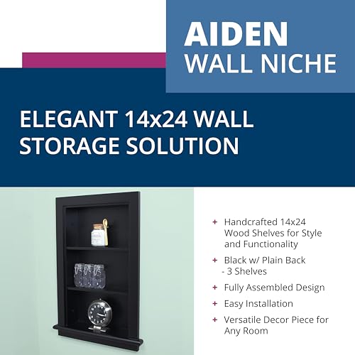 Image of 14x24 Aiden Recessed Wall Niche Medicine Cabinet Replacement, in The Wall Bathroom Cabinet Insert Shelf /Shelves, Made in North America, Real Wood, NO MDF, Plain, Black