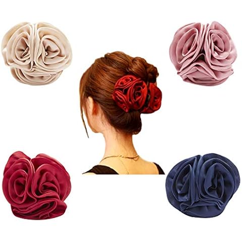 4er Pack Große Schmetterling Krake Band Rose Blume Große Blumenschleifen Kunststoff Haarklammern Clips Kiefer Haarspangen Klemmen Verschlüsse Dekorative Brötchen Chignon Haarhalter Cover