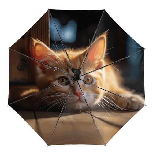 Petit chat orange parapluie pliant automatique pour vos trajets urbains quotidiens