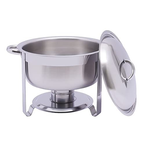 HuKaiL 5L Edelstahl Warmhaltebehälter, Rund Speisewärmer Chafing Dish mit Ständer, Warmhaltegerät Buffetwärmer mit 10kg Tragfähigkeit für Cafeterias, Hotel, Schulkantinen, Bankette, 42 * 32cm, Silber – Bild 6