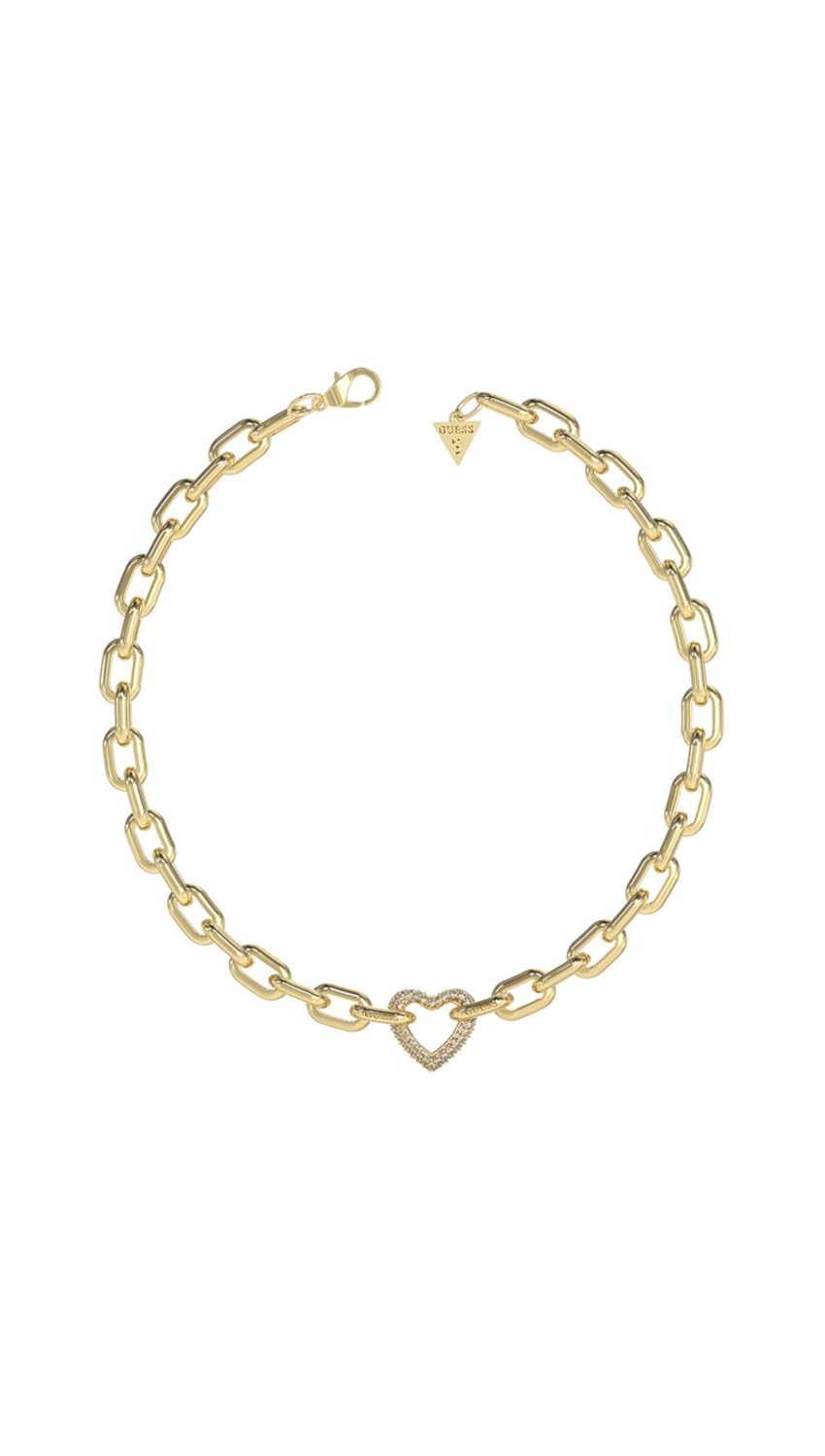 Guess Beloved Gold Tone Crystal Heart Necklace UBN05015YG