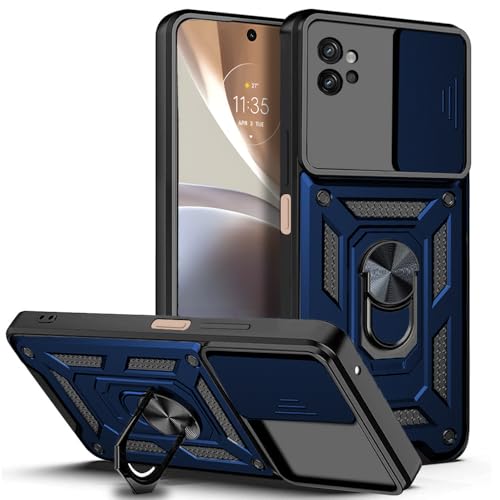 Image of AESTMO Tough Armor Moto G32 5G Bumper Back Case Cover | Ring Holder & Sliding Camera Shield Cover | 360 Degree Protection Back Case Cover for Moto G32 5G (Blue)