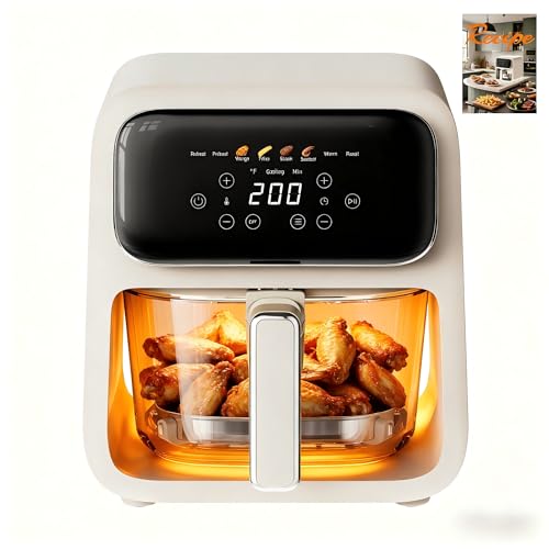 Image of 4.2QT Glass Air Fryer,8-in-1 Presets, 6mm Glass Fry Bowl, Transparent Viewing prevent from overcooking, 75% Less Oil, Dishwasher Safe, Temperature Control up to 400 °F, Ivory