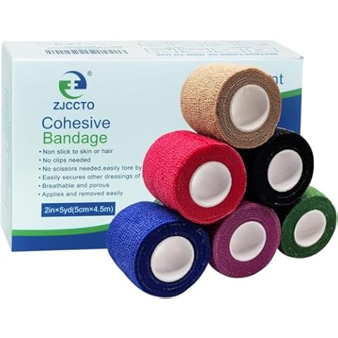 ZJCCTO Self Adherent Bandage Wrap - 6 Counts 2’’ x 5 Yards, Medical Tape Vet Wrap for People and Pets, Non Woven Cohesive Bandage for Ankle Sprains & Swelling, Sports Injury, Stretch Athletic… Cover