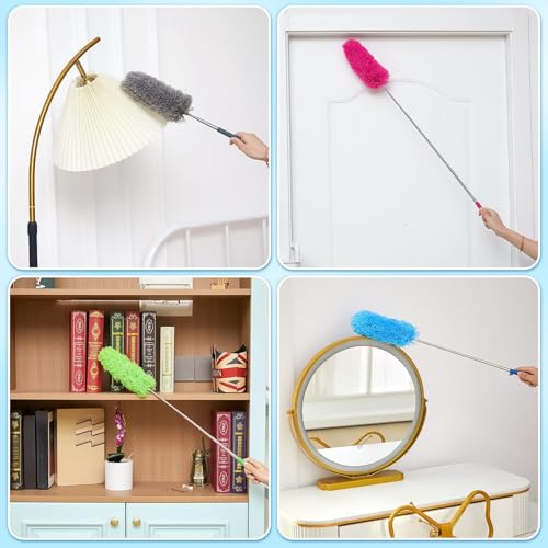 Image of Tanlade 12 Pcs Microfiber Feather Duster for Cleaning 13-31 Inch Extendable Cobweb Dusters Ceiling Fan Duster Washable Bendable Tool for Office Car Window Furniture (Stylish Color)