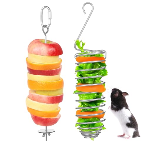 Rat Enrichment Toys Stainless Steel Bird Food Holder Fruit Vegetable Holder Vegetable Skewer Foraging Hanging Feed Tool Slow Feeder Parakeet for Hamster Rodents Bird Parrots 2Pcs - image 8