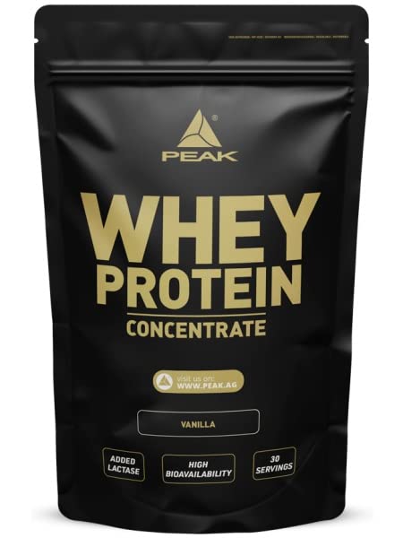 PEAK Whey Protein Concentrate - 900g Geschmack Vanilla I 30 Portionen I Proteinquelle: ultrafiltriertes Molkenprotein I ohne Zuckerzusatz I reich an EAAs I zum Muskelaufbau