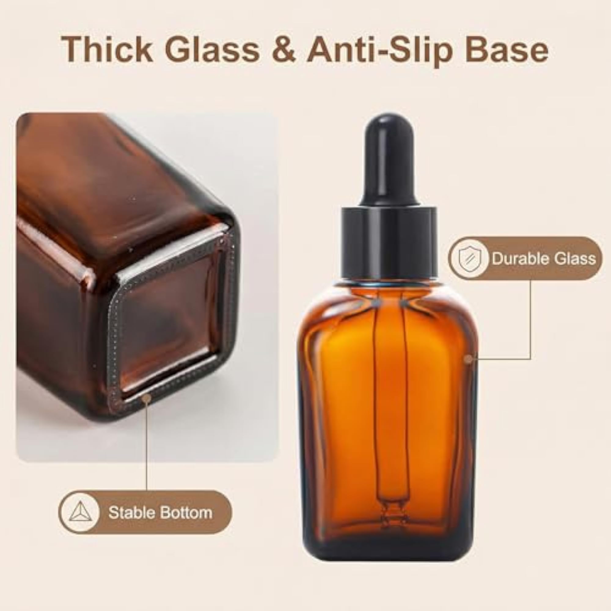 3 Pcs 100ml Amber Square Glass Dropper Bottles