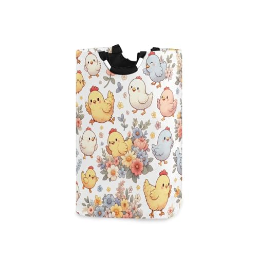 Jihqo Laundry Hamper Basket Cute Floral Cartoon Chickens Collapsible Nursery Storage Bin Waterproof Clothing Baskets for Home Bedroom Bathroom Washing Room