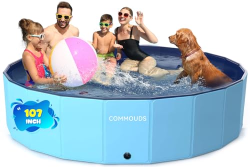 Image of COMMOUDS Extra Large Foldable Dog Pool, Hard Plastic Kiddie Pool