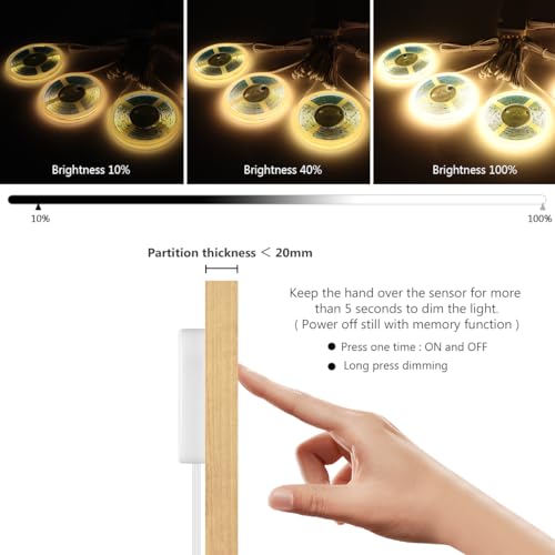 Image of LED Under Cabinet Lighting Kit 6PCS 12V COB LED Strip Lights with 36W Adapter 1M /3.3FT Penetrable Wood Touch Dimmable Led Strip 3000k Flexible LED Cabinet Lights for indoor Kitchen ,Book Shelf, Closet