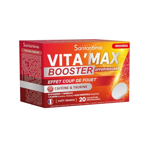 Santarome - Vita'Max Booster Effervescent - Complément alimentaire Énergie Vitalité - Caféine & Taurine - 12 Vitamines - 20 Comprimés - Made In France