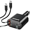 SUPERONE Cargador retráctil de coche para iPhone con cables dobles tipo C, adaptador de cargador de coche USB C 4 en 1 con PD de 60 W, carga rápida compatible con iPhone 17 16 15 14 13 12 11 Pro/XS/XR