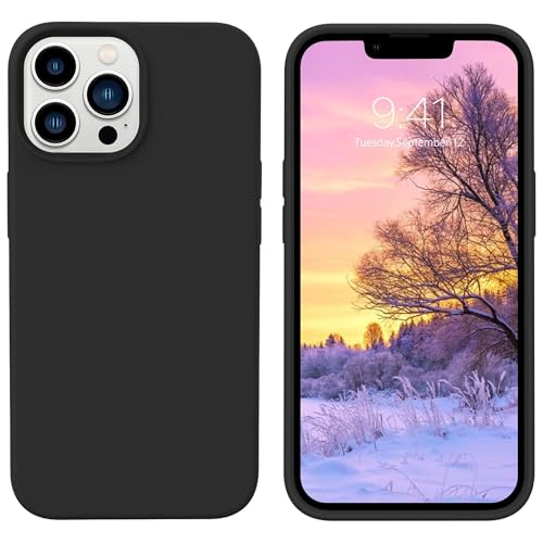 Image of M Cart Compatible with iPhone 13 Pro Max Case 6.7 Inch Liquid Silicone Soft Gel Rubber Slim Microfiber Lining Cushion Cover Shockproof Protective Phone Case for iPhone 13 Pro Max (Black)