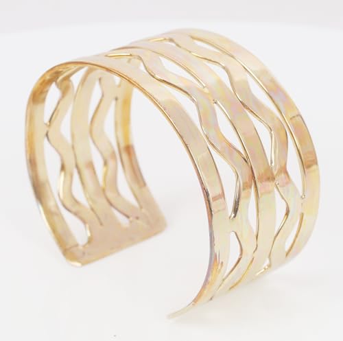 Image of Touchstone Indian Bollywood Desire Brass Base Exotic Workmanship Free Size Cuff Bracelet in Antique Gold Or White Or Copper Tone for Women.