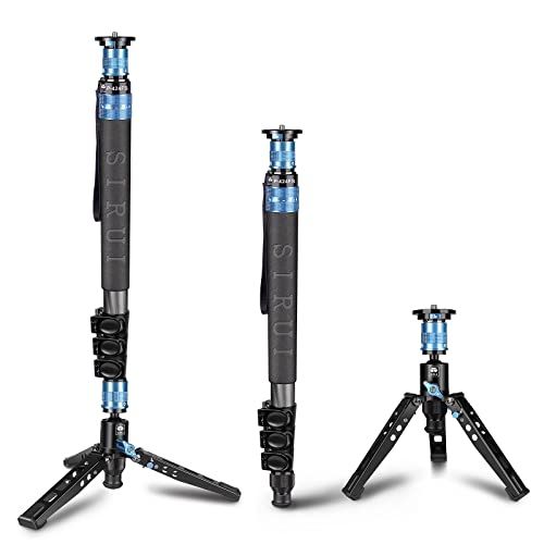 Sirui P-424Fs Carbon Fiber Monopod, 63" Professional Monopod For Cameras, Lightweight Monopod With Feet, 4-Section, 360° Panorama, Modular 3 In 1, Quick Release Plate, Max Load 12Kg/26Lbs #TOP20