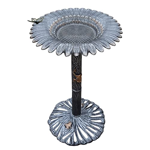 Image of Oakland Living Sunflower Butterfly Bird Bath, Antique Pewter, Silver