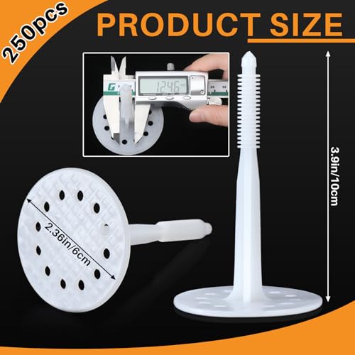 Wonderjune 250 Pcs 10cm Heavy Duty Plastic Insulation Masonry Fasteners, Durable Anchors Fasteners for Fixing and Fastening Rigid Foam Insulation Board Panels - Image 2