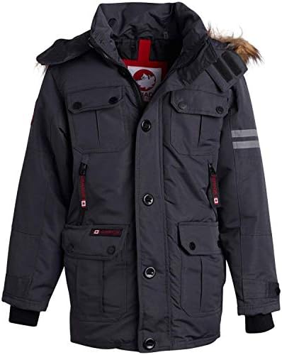 CANADA WEATHER GEAR Boys' Ski Jacket - Insulated Winter Coat - Heavyweight Teflon Canvas Parka (Size: 8-20), Size 10/12, Charcoal W-Cargo
