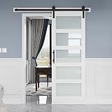 Finosen 32in x 84in Glass Barn Door Slab with 5.5FT Sliding Door Hardware Kit,Waterproof,Anti-Scratc