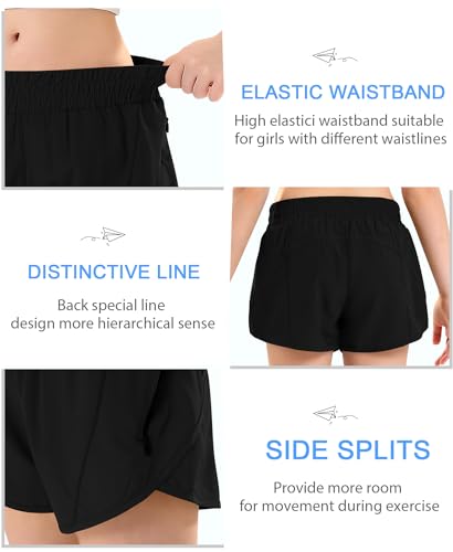 DOCUMO Girls Athletic Shorts with Zipper Pocket, Liner Quick Dry Running Shorts for Kids Teen Girls Active Sports Shorts4