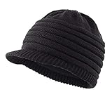 Home Prefer Men's Knit Winter Hat Fleece Lined Thermal Knit Beanie Cap with Visor Black