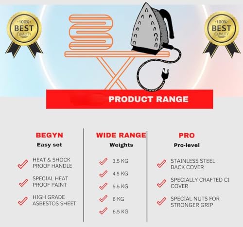 Image of Laundry Iron /Heavy Weight (Non Auto Cut), Black,2.5KG, 750Watt With Attached Wire 2.25Mtr And Heavy Duty Connector