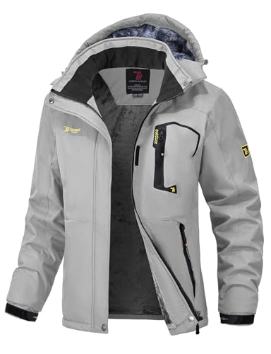 donhobo Damen Softshelljacke Winddicht Wasserabweisende Outdoorjacke Winter Warme Gefüttert Skijacke Wanderjacke mit Kapuze (Hellgrau, XXL)
