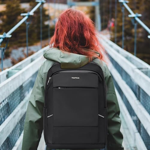 YAMTION Mochila Portatil 15.6 Hombre,Mochila Urbanas Impermeable con Puerto de Carga USB para Trabajo,Casual,Viaje,Mochilas Escolares Adolescentes Universidad,TSA Amigable,Negro